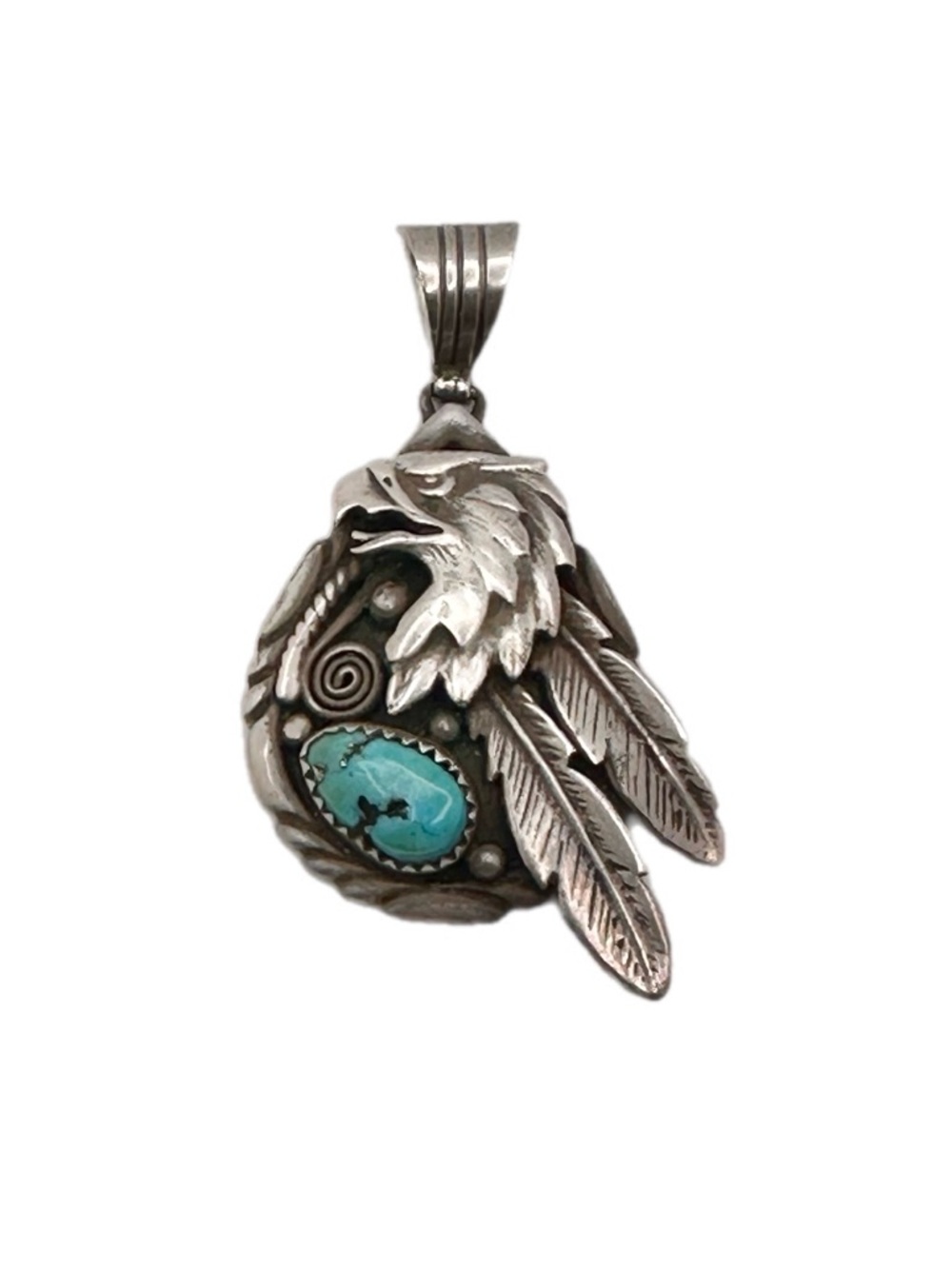 Vintage Sterling & Turquoise Eagle Pendant Feather Southwest Silver Jewelry